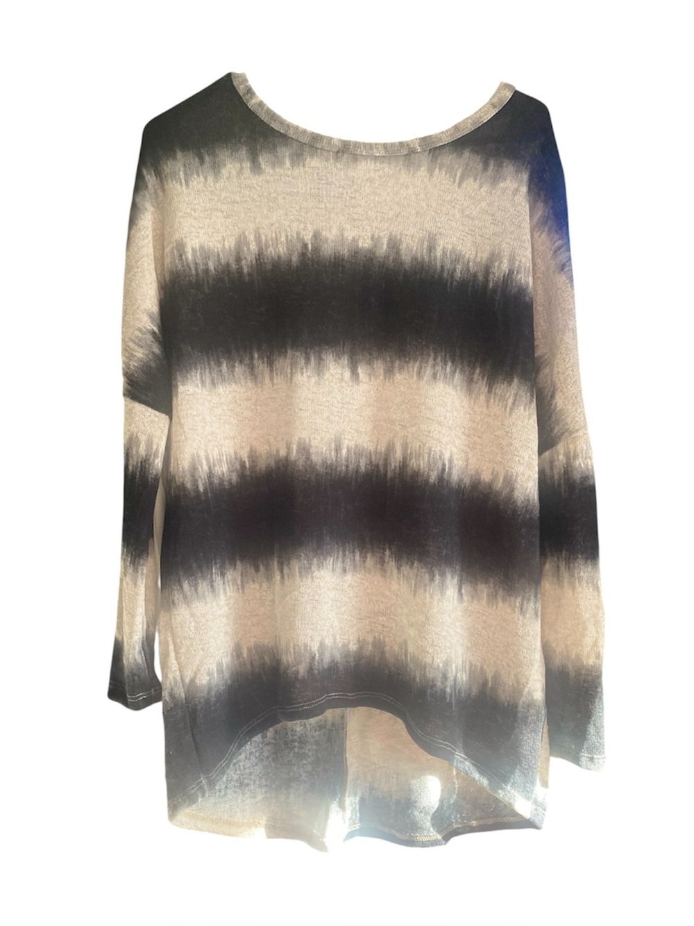 Striped Tie-Dye Long Sleeve Tunic - Black & Cream